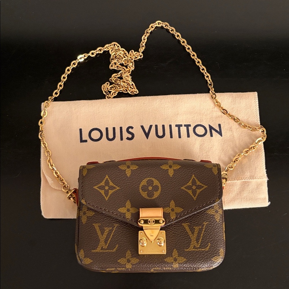 Louis Vuitton Brown Monogram Mini Shoulder Bag with Gold Chain